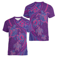 Hawaiian Turtles and Polynesian Art Tattoo Women V-Neck T-Shirt Dusky Violet LT03 - Polynesian Pride