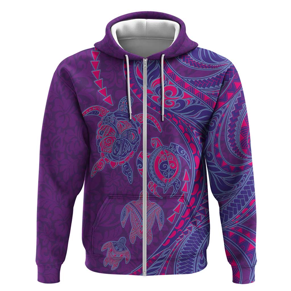 Hawaiian Turtles and Polynesian Art Tattoo Zip Hoodie Dusky Violet