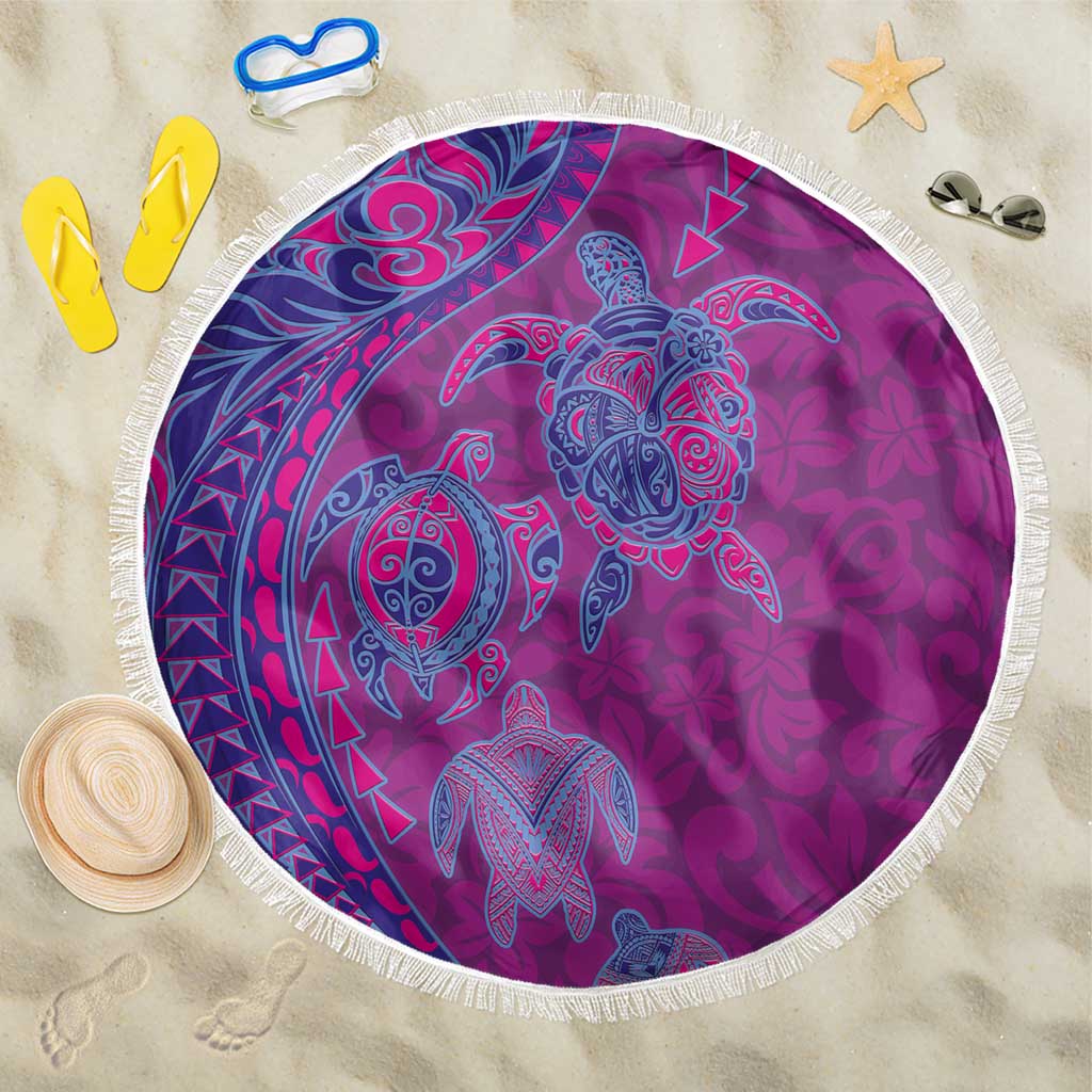 Hawaiian Turtles and Polynesian Art Tattoo Beach Blanket Cerise