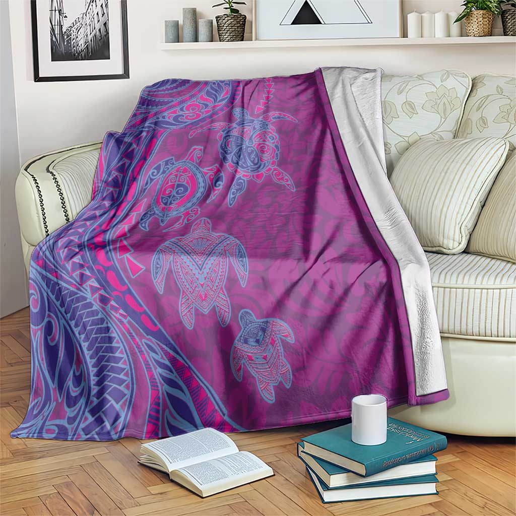 Hawaiian Turtles and Polynesian Art Tattoo Blanket Cerise