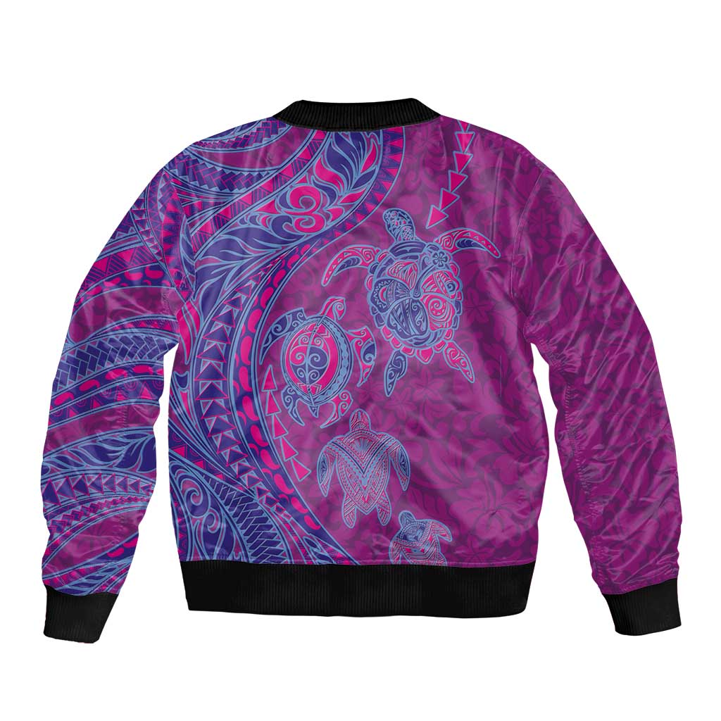 Hawaiian Turtles and Polynesian Art Tattoo Bomber Jacket Cerise
