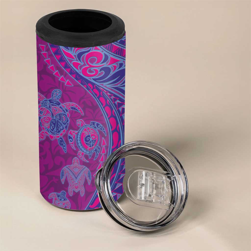 Hawaiian Turtles and Polynesian Art Tattoo 4 in 1 Can Cooler Tumbler Cerise