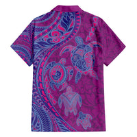 Hawaiian Turtles and Polynesian Art Tattoo Family Matching Off Shoulder Short Dress and Hawaiian Shirt Cerise
