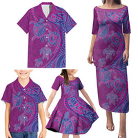 Hawaiian Turtles and Polynesian Art Tattoo Family Matching Puletasi and Hawaiian Shirt Cerise