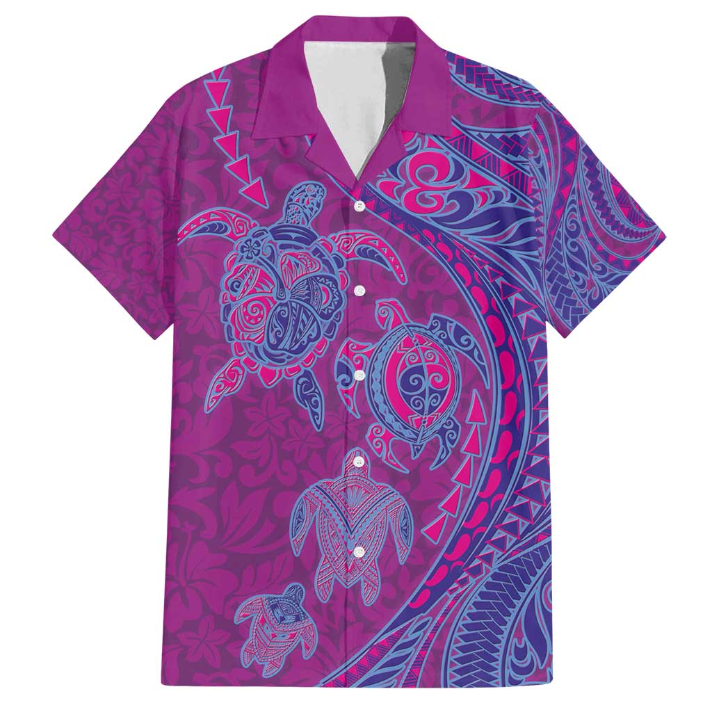 Hawaiian Turtles and Polynesian Art Tattoo Family Matching Summer Maxi Dress and Hawaiian Shirt Cerise