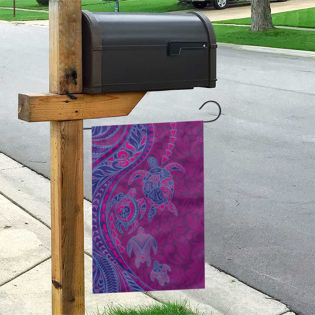 Hawaiian Turtles and Polynesian Art Tattoo Garden Flag Cerise