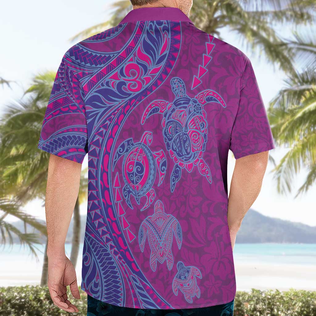 Hawaiian Turtles and Polynesian Art Tattoo Hawaiian Shirt Cerise