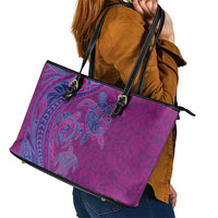 Hawaiian Turtles and Polynesian Art Tattoo Leather Tote Bag Cerise