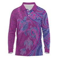 Hawaiian Turtles and Polynesian Art Tattoo Long Sleeve Polo Shirt Cerise