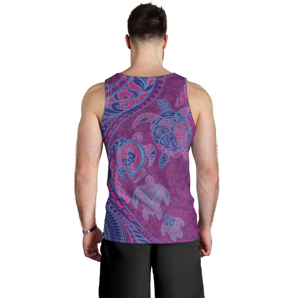 Hawaiian Turtles and Polynesian Art Tattoo Men Tank Top Cerise