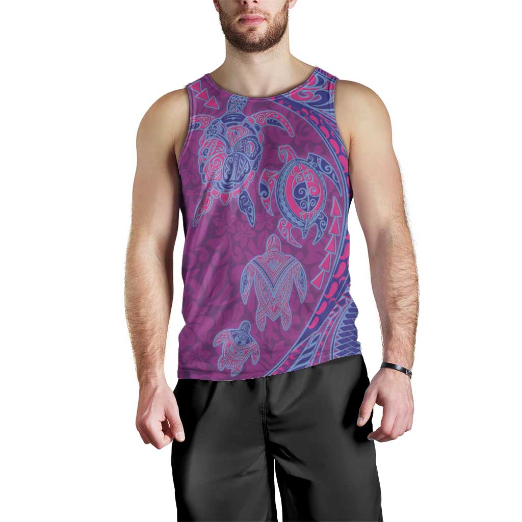 Hawaiian Turtles and Polynesian Art Tattoo Men Tank Top Cerise