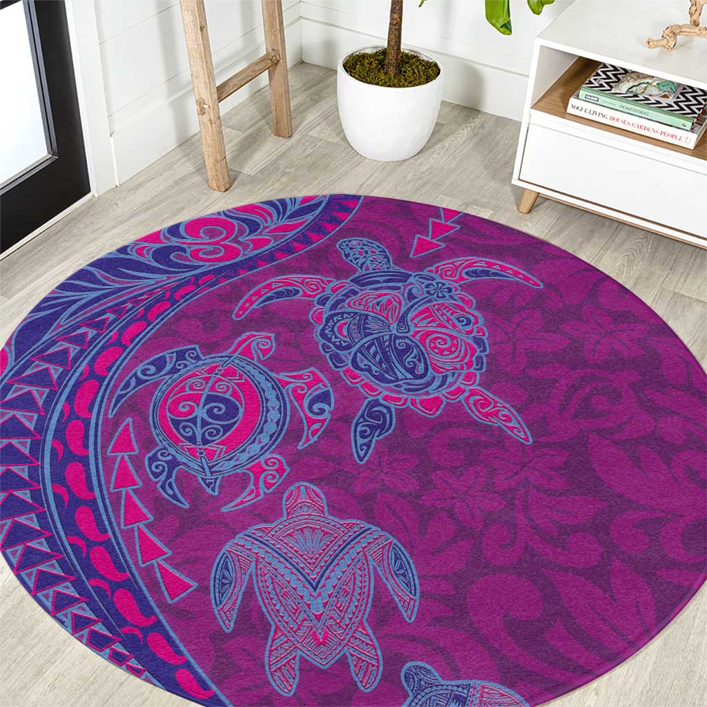 Hawaiian Turtles and Polynesian Art Tattoo Round Carpet Cerise