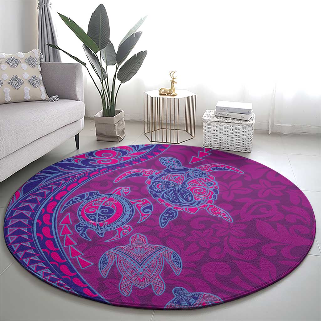 Hawaiian Turtles and Polynesian Art Tattoo Round Carpet Cerise