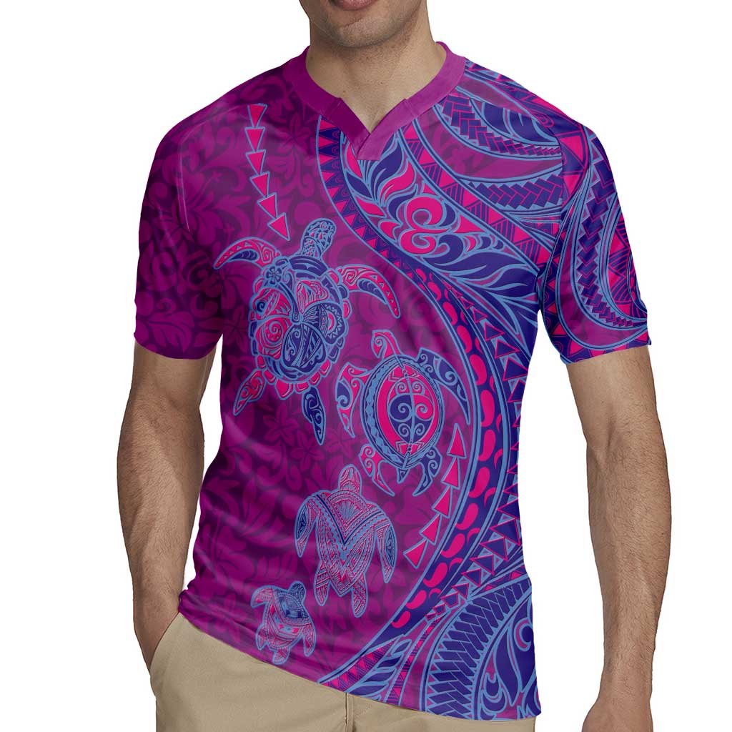 Hawaiian Turtles and Polynesian Art Tattoo Rugby Jersey Cerise