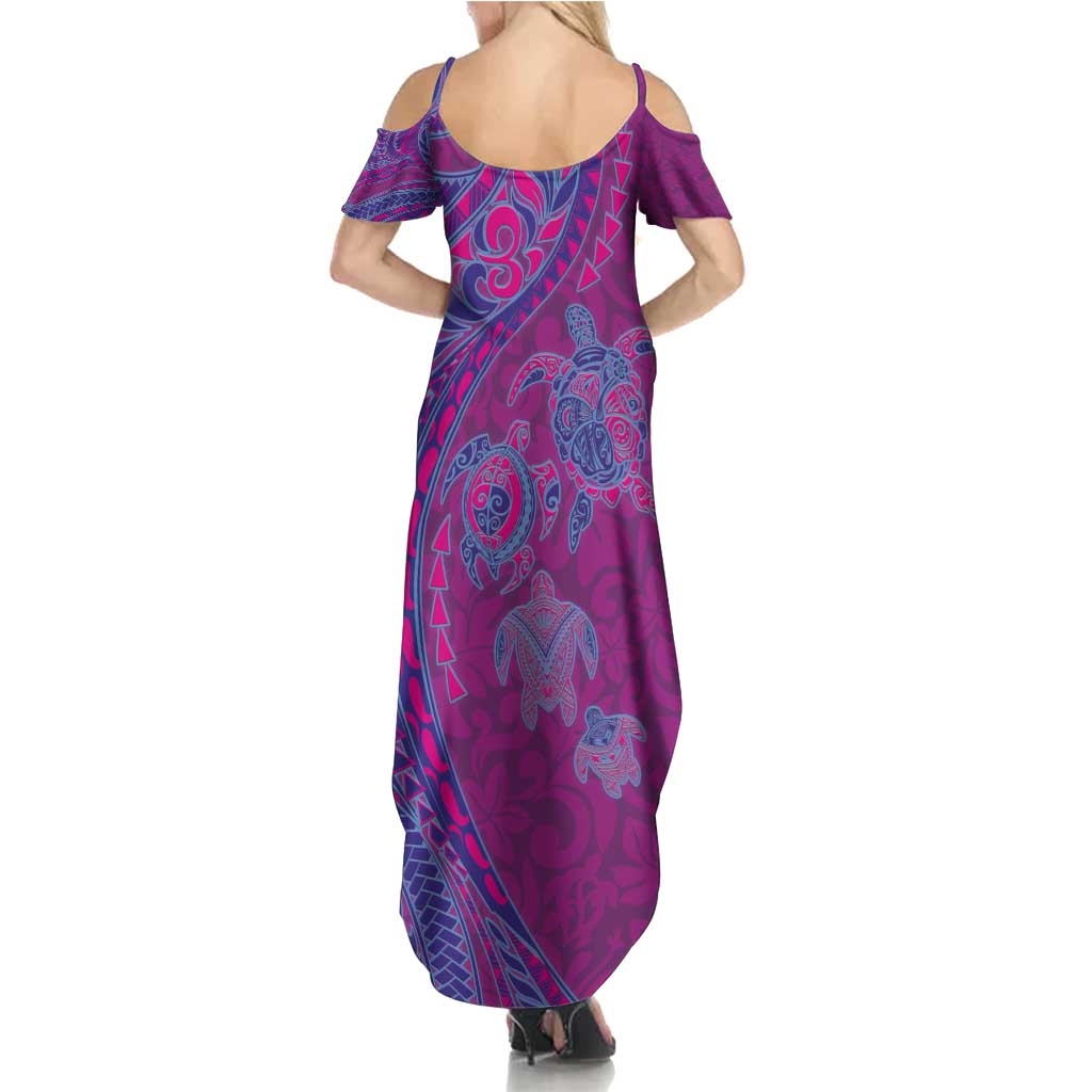 Hawaiian Turtles and Polynesian Art Tattoo Summer Maxi Dress Cerise