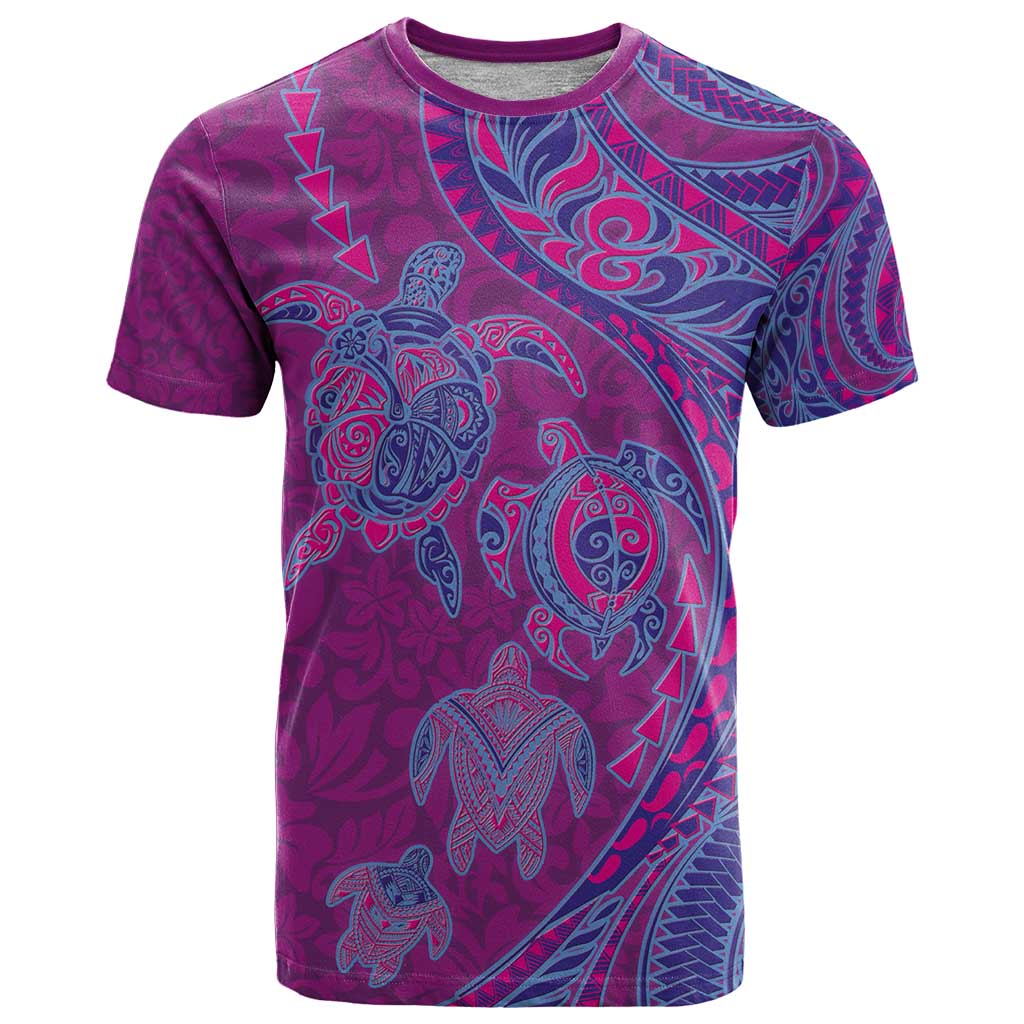 Hawaiian Turtles and Polynesian Art Tattoo T Shirt Cerise