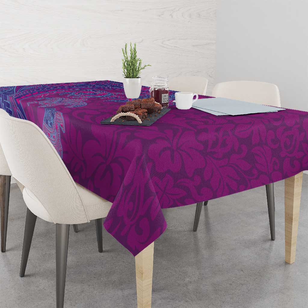 Hawaiian Turtles and Polynesian Art Tattoo Tablecloth Cerise