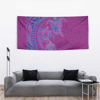 Hawaiian Turtles and Polynesian Art Tattoo Tapestry Cerise
