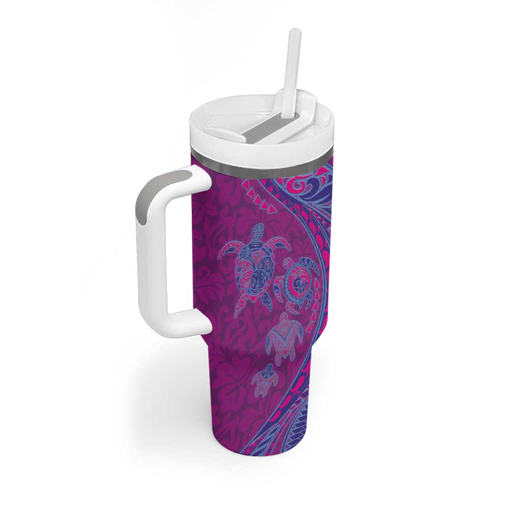 Hawaiian Turtles and Polynesian Art Tattoo Tumbler With Handle Cerise