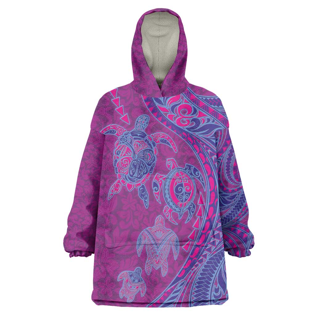 Hawaiian Turtles and Polynesian Art Tattoo Wearable Blanket Hoodie Cerise