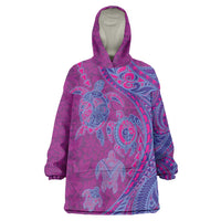 Hawaiian Turtles and Polynesian Art Tattoo Wearable Blanket Hoodie Cerise