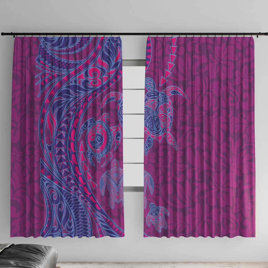 Hawaiian Turtles and Polynesian Art Tattoo Window Curtain Cerise