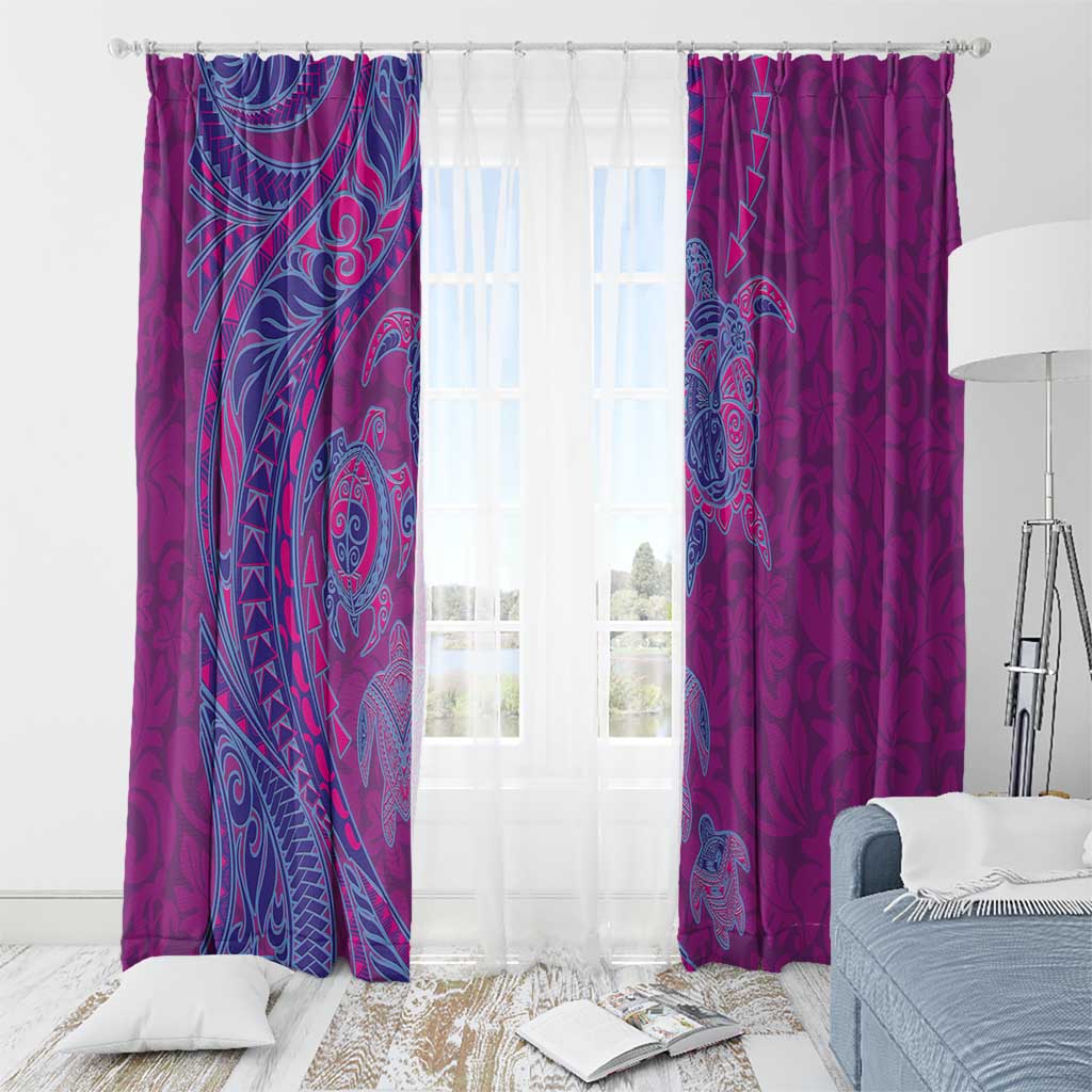 Hawaiian Turtles and Polynesian Art Tattoo Window Curtain Cerise