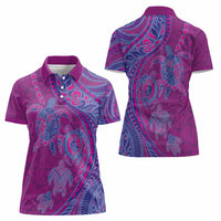 Hawaiian Turtles and Polynesian Art Tattoo Women Polo Shirt Cerise