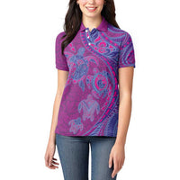 Hawaiian Turtles and Polynesian Art Tattoo Women Polo Shirt Cerise