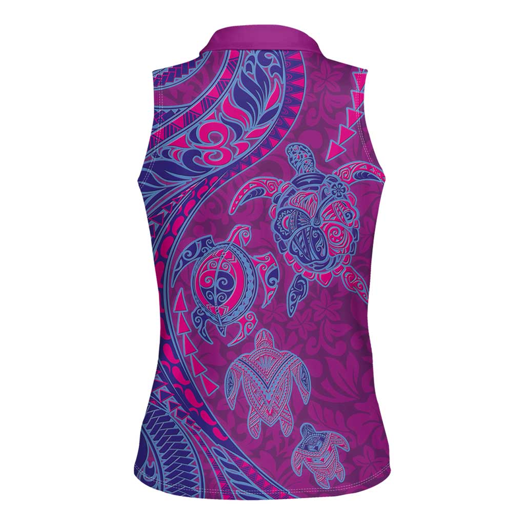 Hawaiian Turtles and Polynesian Art Tattoo Women Sleeveless Polo Shirt Cerise