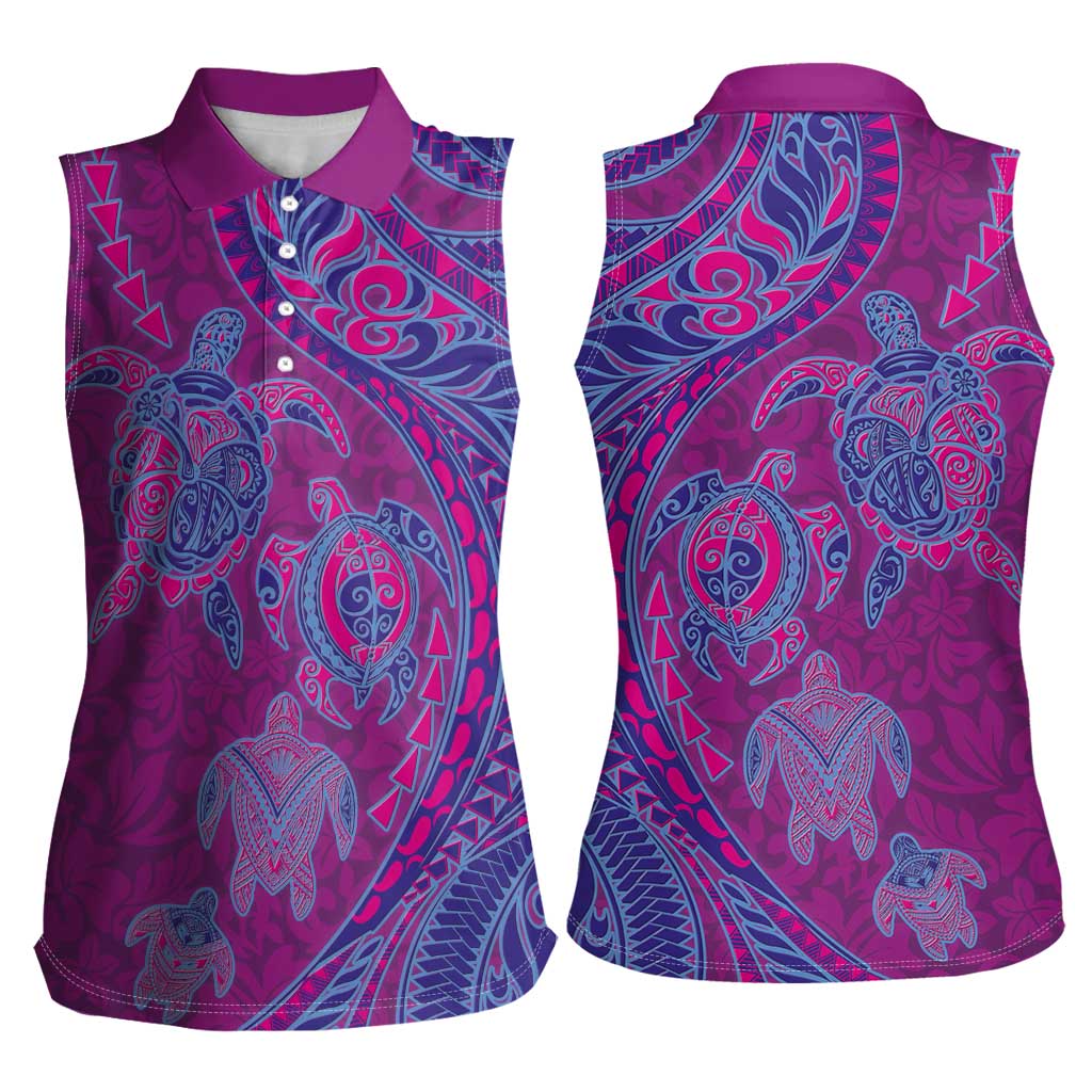 Hawaiian Turtles and Polynesian Art Tattoo Women Sleeveless Polo Shirt Cerise