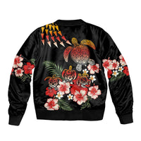 Hawaiian Hibiscus Turtle and Tropical Flower Bomber Jacket Dynamic Vibe
