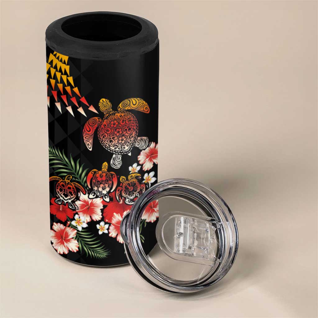 Hawaiian Hibiscus Turtle and Tropical Flower 4 in 1 Can Cooler Tumbler Dynamic Vibe