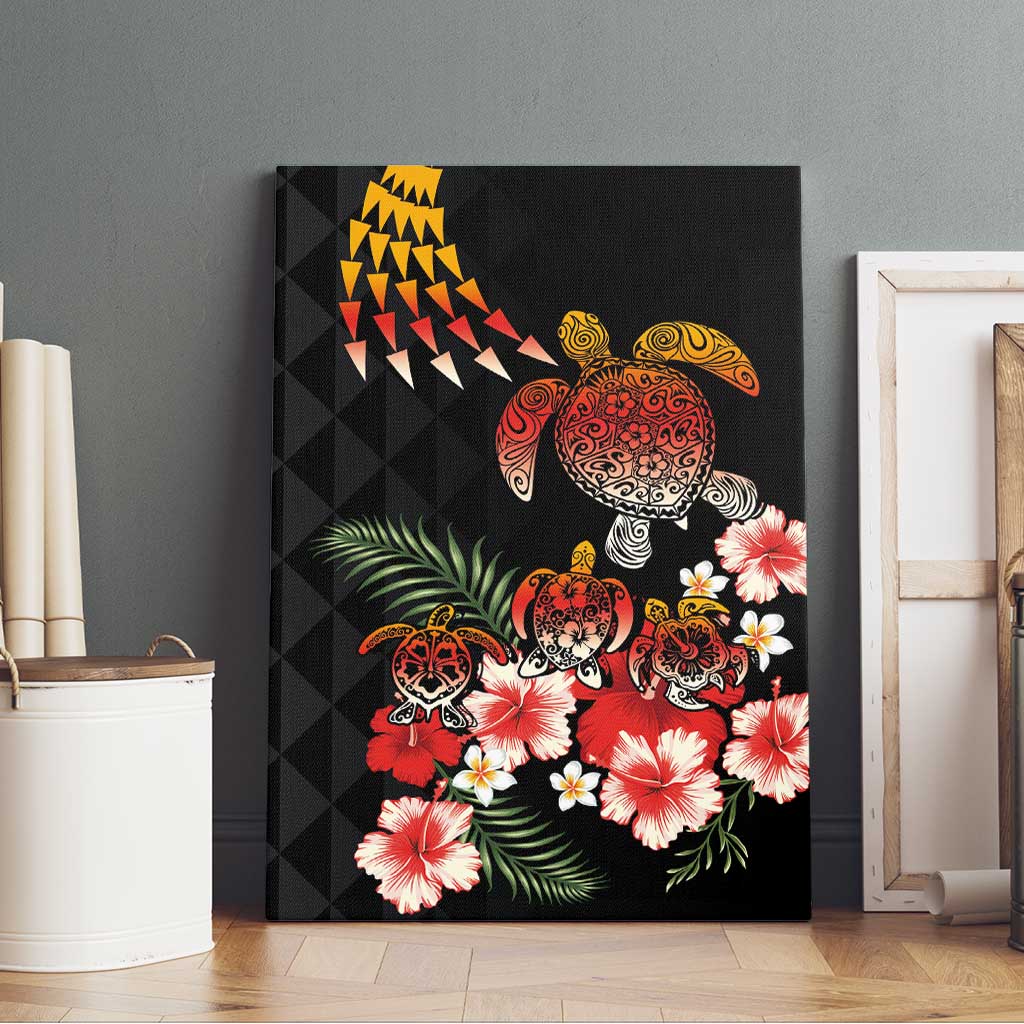 Hawaiian Hibiscus Turtle and Tropical Flower Canvas Wall Art Dynamic Vibe