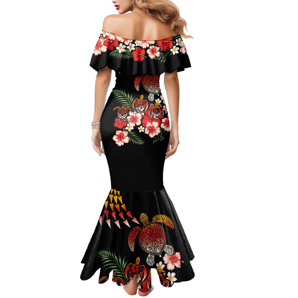 Hawaiian Hibiscus Turtle and Tropical Flower Family Matching Mermaid Dress and Hawaiian Shirt Dynamic Vibe