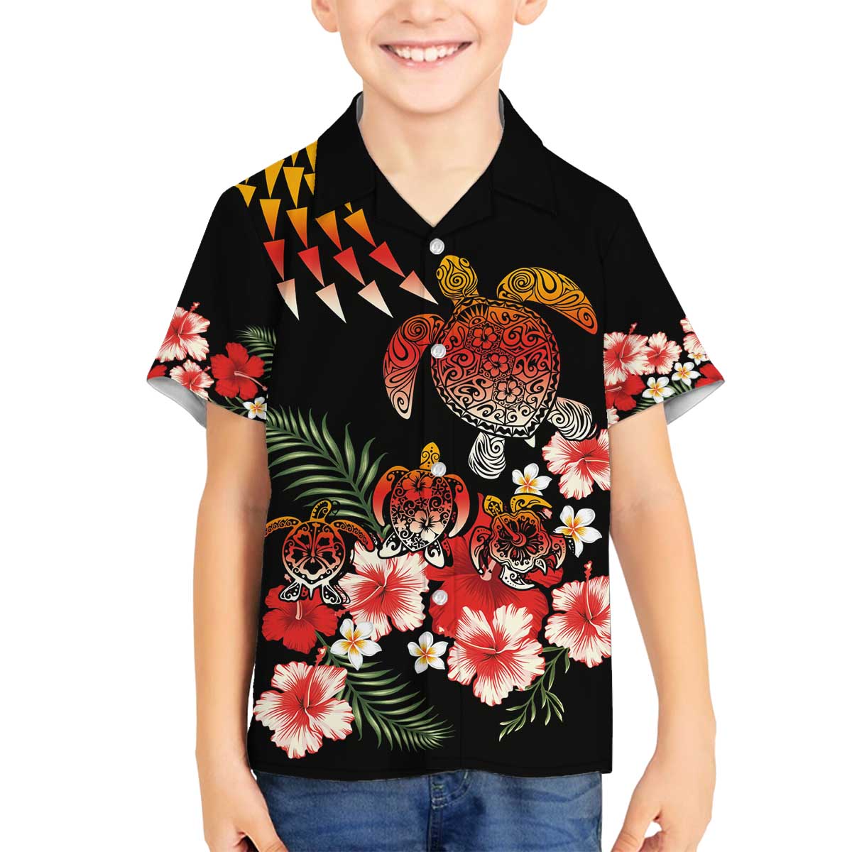 Hawaiian Hibiscus Turtle and Tropical Flower Family Matching Off The Shoulder Long Sleeve Dress and Hawaiian Shirt Dynamic Vibe