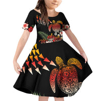 Hawaiian Hibiscus Turtle and Tropical Flower Family Matching Off Shoulder Short Dress and Hawaiian Shirt Dynamic Vibe