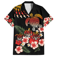 Hawaiian Hibiscus Turtle and Tropical Flower Family Matching Off Shoulder Short Dress and Hawaiian Shirt Dynamic Vibe