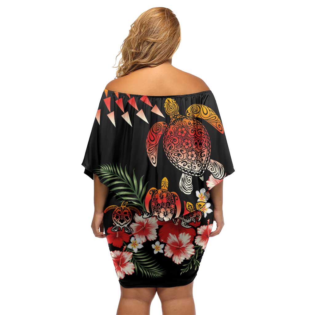 Hawaiian Hibiscus Turtle and Tropical Flower Family Matching Off Shoulder Short Dress and Hawaiian Shirt Dynamic Vibe