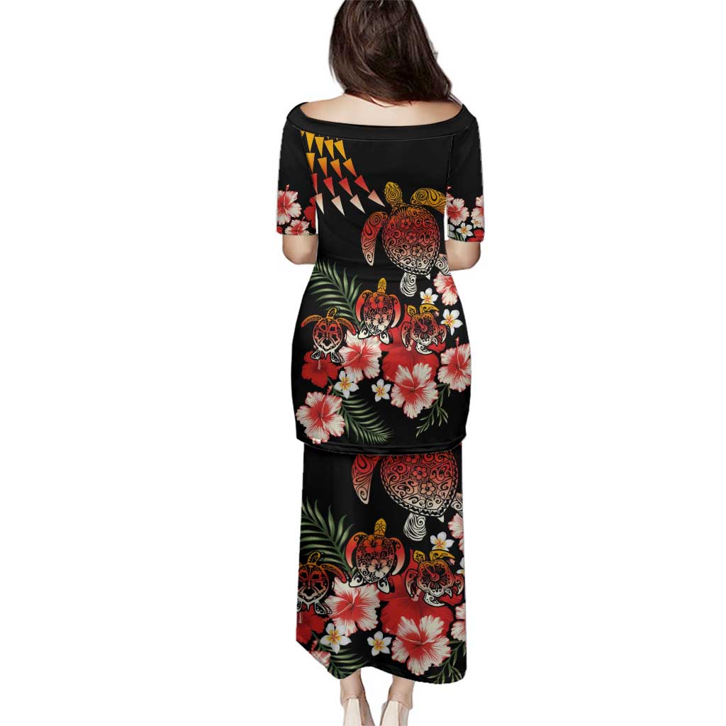 Hawaiian Hibiscus Turtle and Tropical Flower Family Matching Puletasi and Hawaiian Shirt Dynamic Vibe