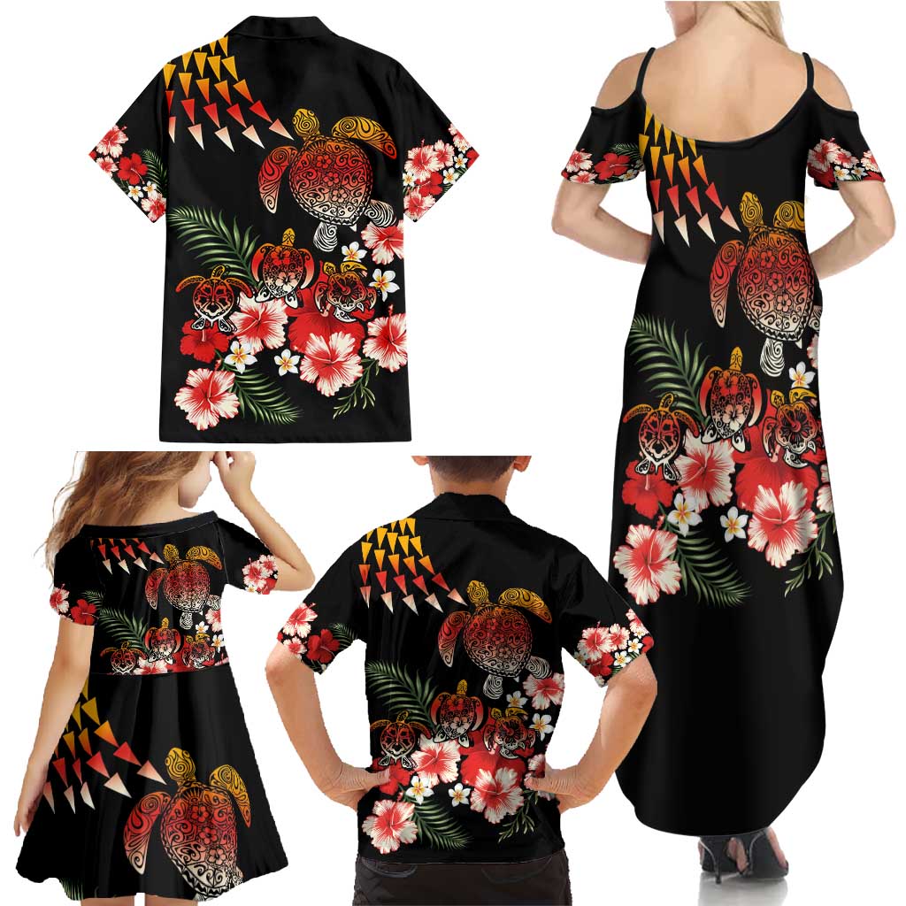 Hawaiian Hibiscus Turtle and Tropical Flower Family Matching Summer Maxi Dress and Hawaiian Shirt Dynamic Vibe