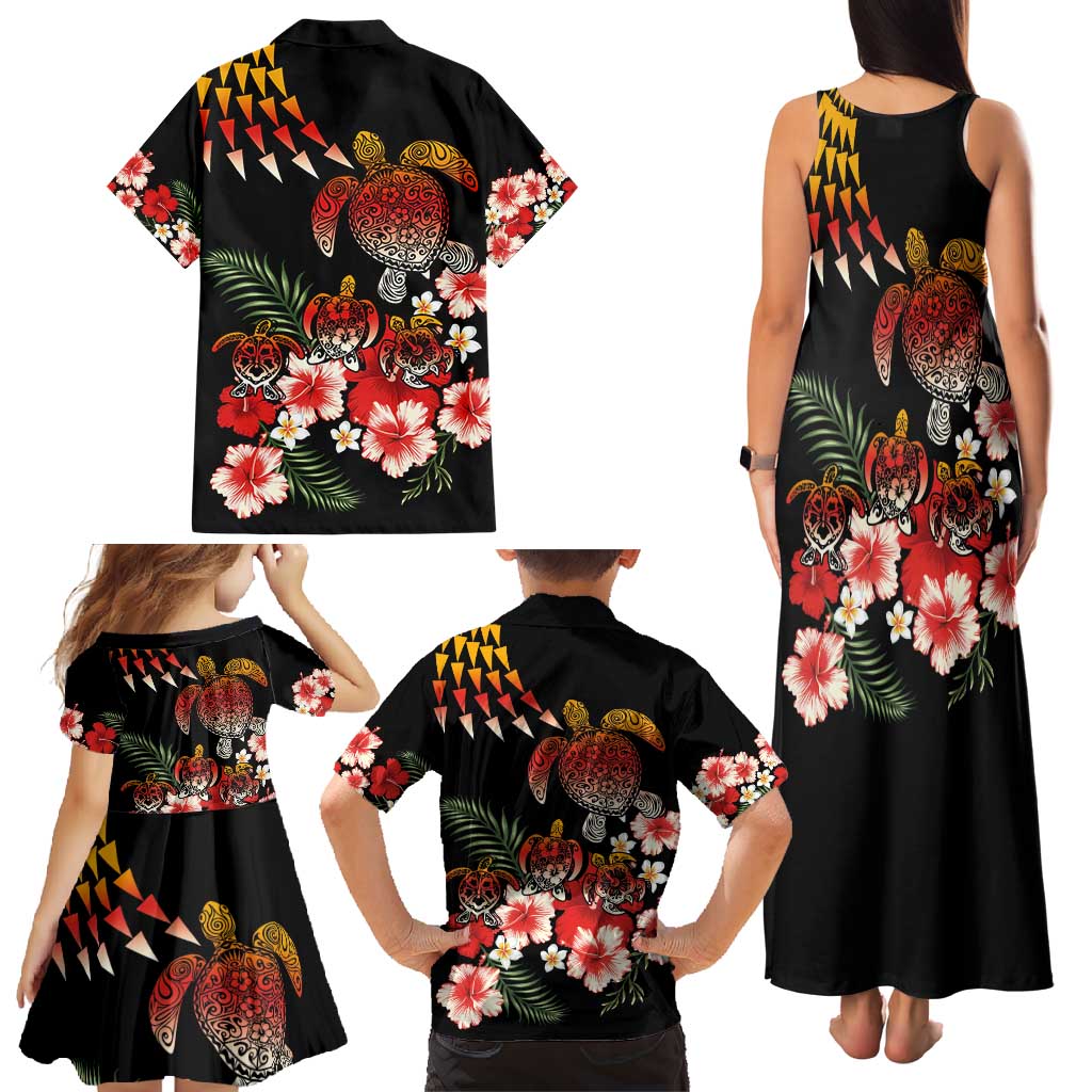 Hawaiian Hibiscus Turtle and Tropical Flower Family Matching Tank Maxi Dress and Hawaiian Shirt Dynamic Vibe