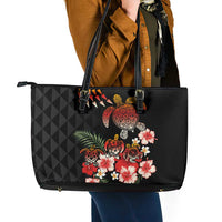 Hawaiian Hibiscus Turtle and Tropical Flower Leather Tote Bag Dynamic Vibe