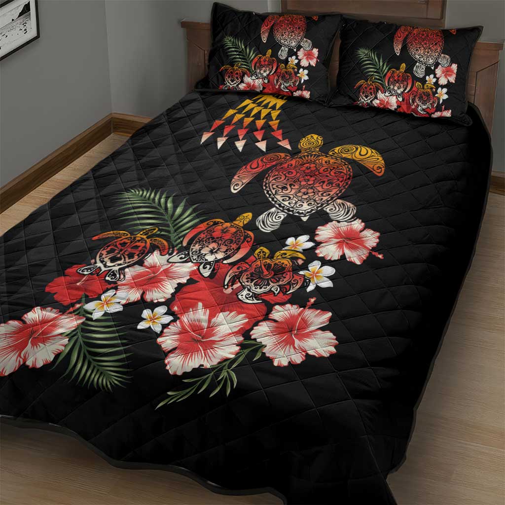 Hawaiian Hibiscus Turtle and Tropical Flower Quilt Bed Set Dynamic Vibe