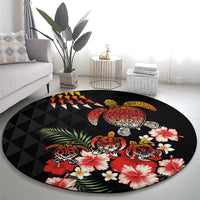 Hawaiian Hibiscus Turtle and Tropical Flower Round Carpet Dynamic Vibe