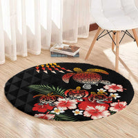 Hawaiian Hibiscus Turtle and Tropical Flower Round Carpet Dynamic Vibe