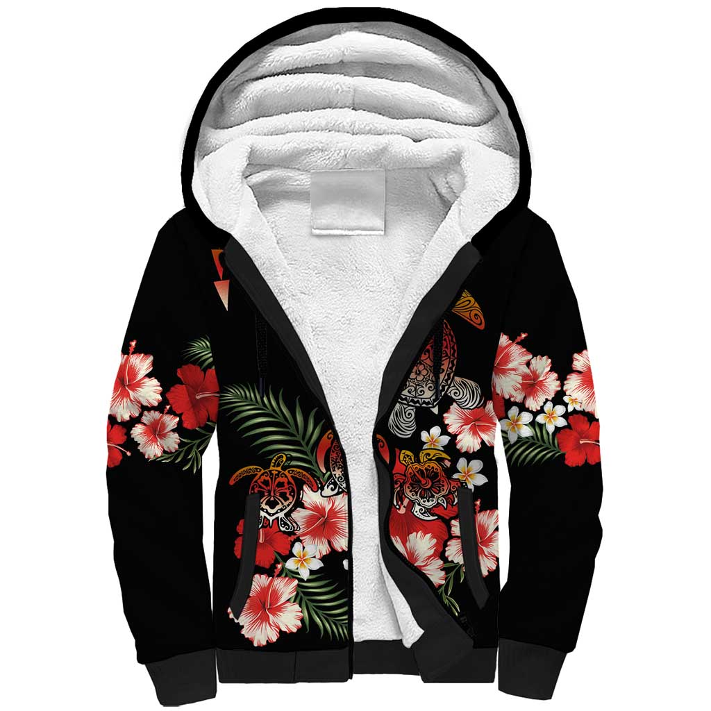 Hawaiian Hibiscus Turtle and Tropical Flower Sherpa Hoodie Dynamic Vibe