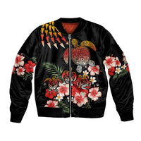 Hawaiian Hibiscus Turtle and Tropical Flower Sleeve Zip Bomber Jacket Dynamic Vibe