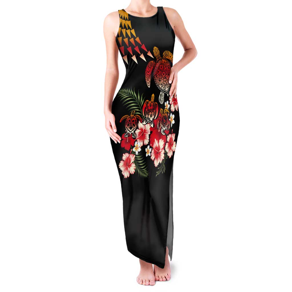 Hawaiian Hibiscus Turtle and Tropical Flower Tank Maxi Dress Dynamic Vibe