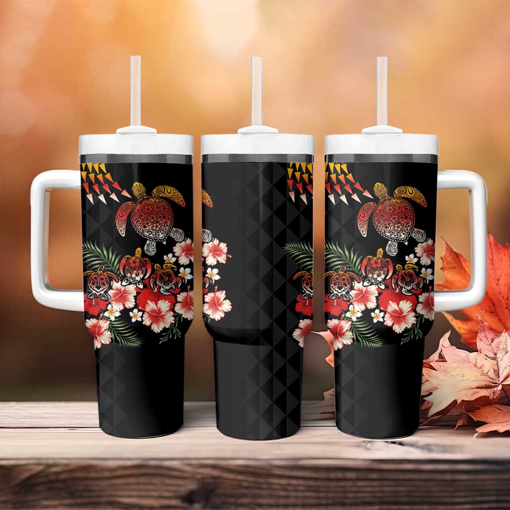 Hawaiian Hibiscus Turtle and Tropical Flower Tumbler With Handle Dynamic Vibe